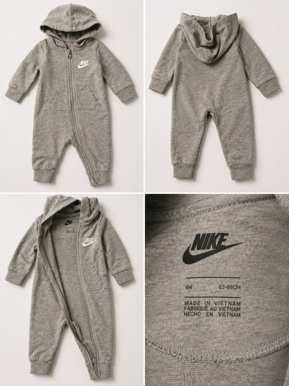Nike Gray Hooded Infant One-Piece Footie Romper